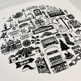 Brighton black and white illustrated Christmas card