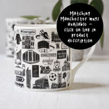 Manchester Illustrated Black And White Tea Towel