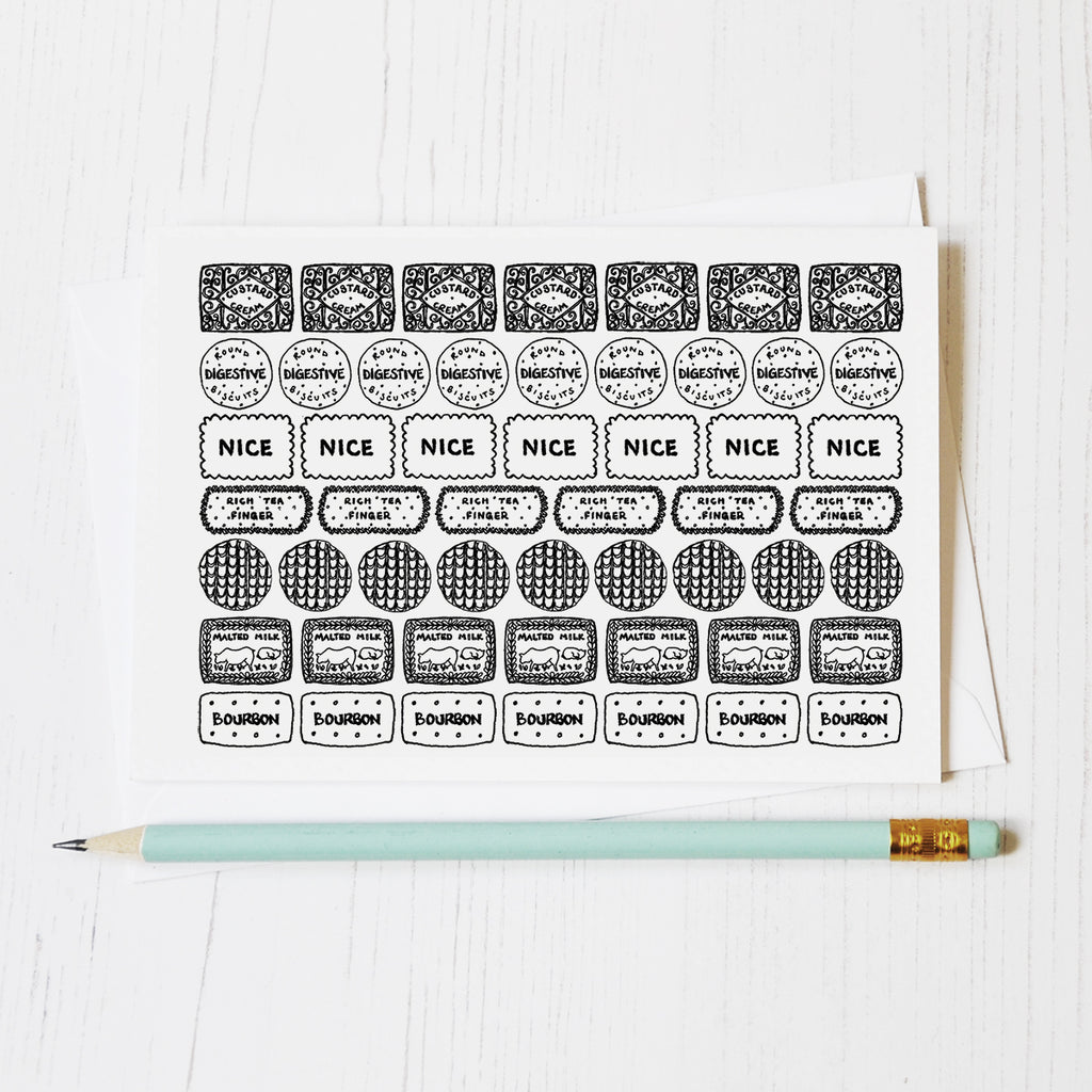 Biscuit row black and white illustrated blank greeting card