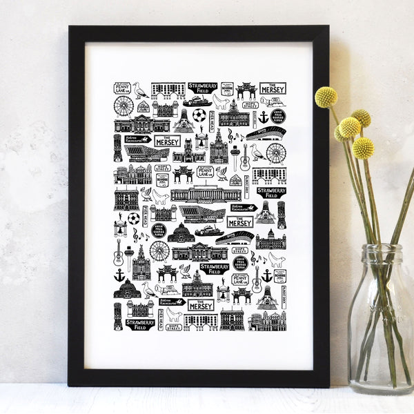 Liverpool illustrated black and white print