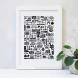 Manchester illustrated black and white print