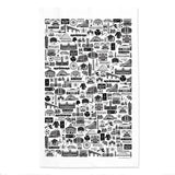 Manchester Illustrated Black And White Tea Towel