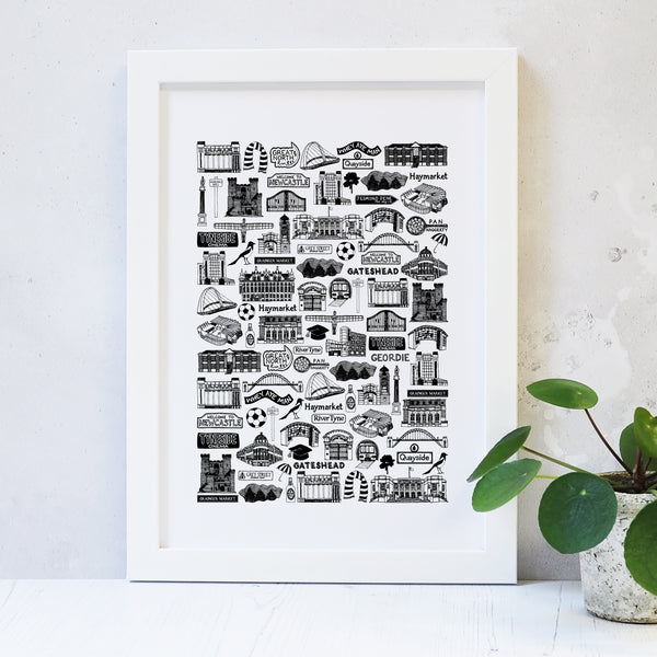 Newcastle illustrated black and white print