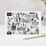 Wales black and white illustrated blank greeting card