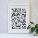 Worthing Illustrated Black And White Print