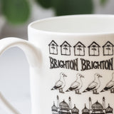 Brighton beach huts illustrated black and white mug