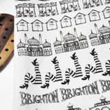 Brighton Row Illustrated Black And White Tea Towel