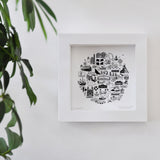 Cornwall black and white framed mini-print