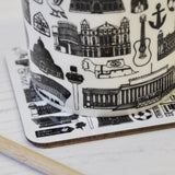 Liverpool black and white illustrated coaster