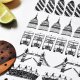 London Illustrated Black And White Tea Towel
