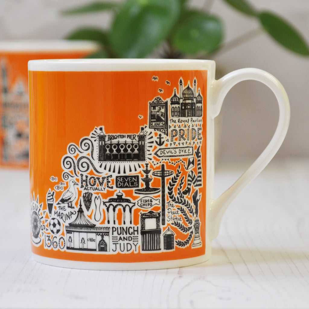 Brighton orange illustrated mug
