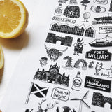 Scottish Illustrated Black And White Tea-towel
