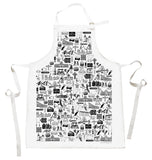 Wales Illustrated Black And White Cotton Apron
