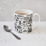 Worthing illustrated black and white mug