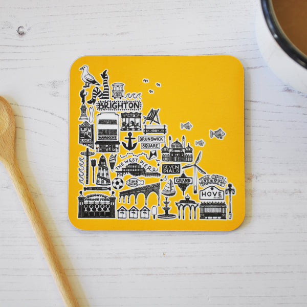 Brighton yellow illustrated coaster